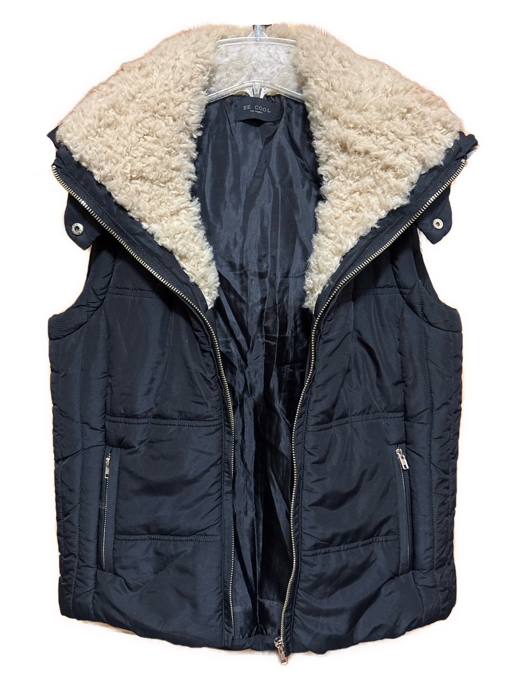 Women’s BE COOL Small Quilted Puffer Vest with a Plush Faux Fur/Sherpa Collar